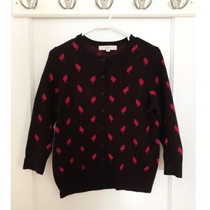 LOFT abstract cat print cardigan sweater